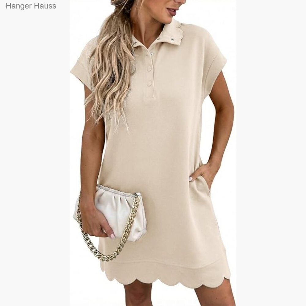 V-Neck Cap Sleeve Mini Dress with Pockets Casual Summer A-Line